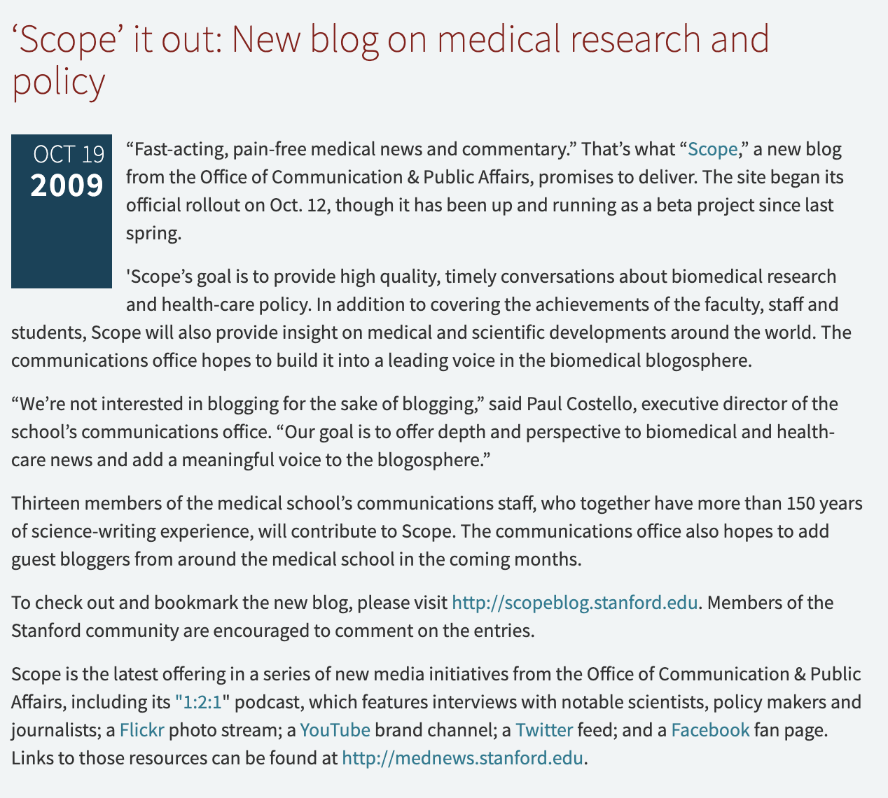 ‘Scope’ it out: New blog on medical research and policy